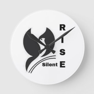 Horloge Ronde Tasse de café noire minimaliste Logo Oiseau Silent