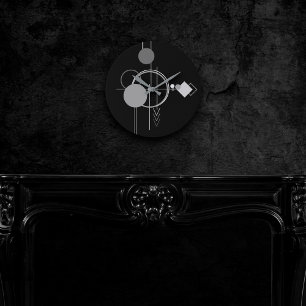 Horloge Ronde Tatouage Art Déco Moderne   Minimalisme noir et gr