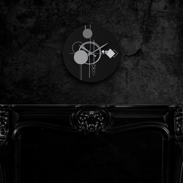 Horloge Ronde Tatouage Art Déco Moderne | Minimalisme noir et gr (Créateur téléchargé)