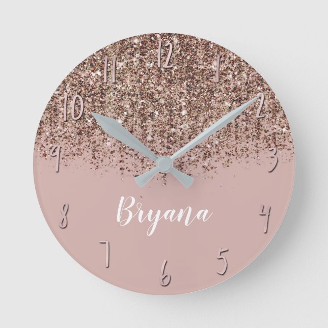 Horloge Ronde Taupe Blush Rose Bronze Or Glitter Glam (Recto)