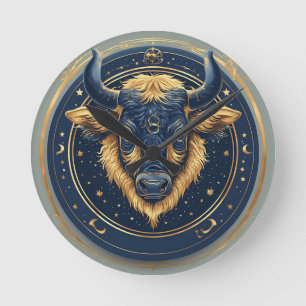 Horloge Ronde Taureau Zodiaque Emblème de Taureau avec Anneau en