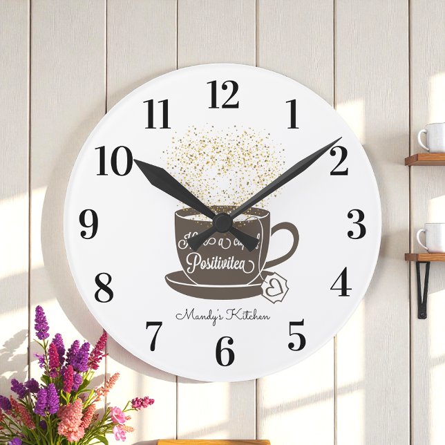 Horloge Ronde Tea Cup Brown blanc Inspiration Citation (Créateur téléchargé)