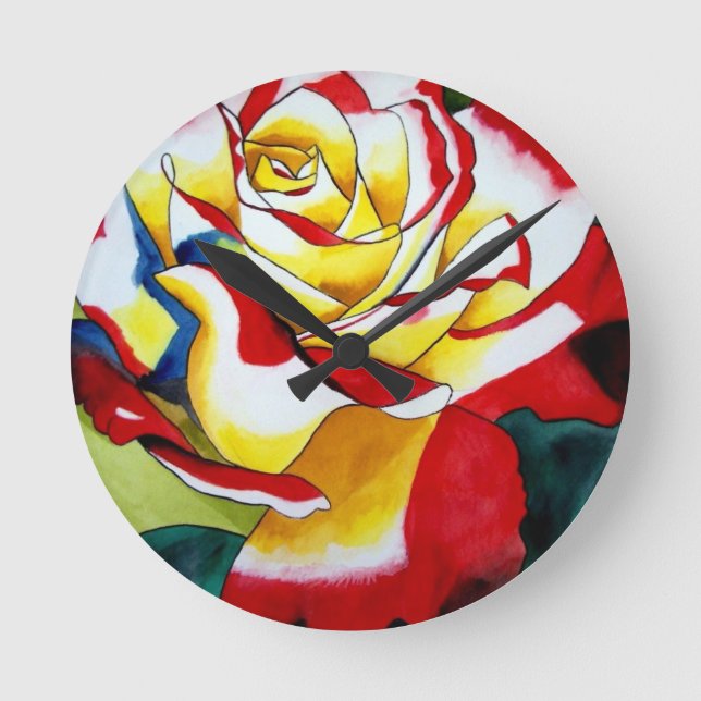 Horloge Ronde Tea Rose aquarelle art original Flower (Recto)