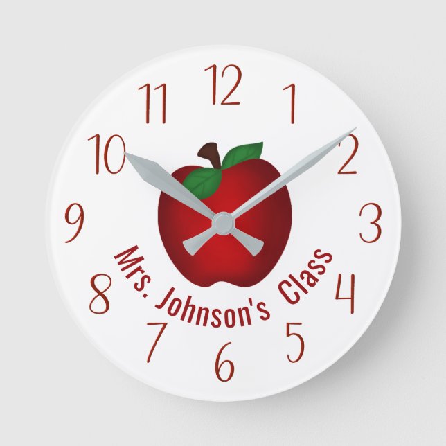 Horloge Ronde Teacher Apple Personalized Round Clock (Recto)
