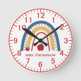 Horloge Ronde Teacher personnalisé Apple Rainbow