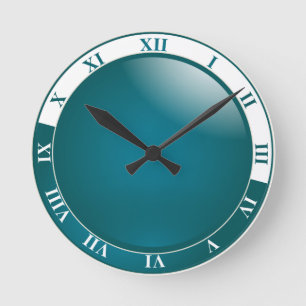 Horloge Ronde Teal élégant et nombres romains blancs