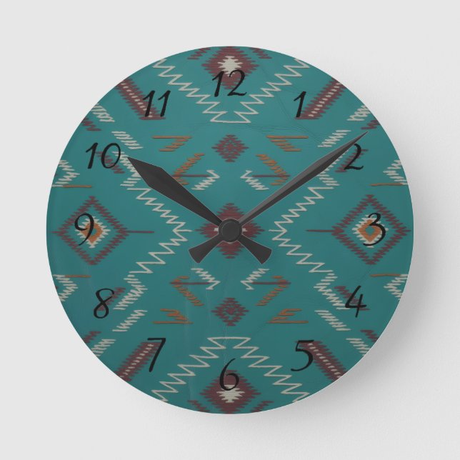 Horloge Ronde Teal Southwest Navajo Geometric (Recto)