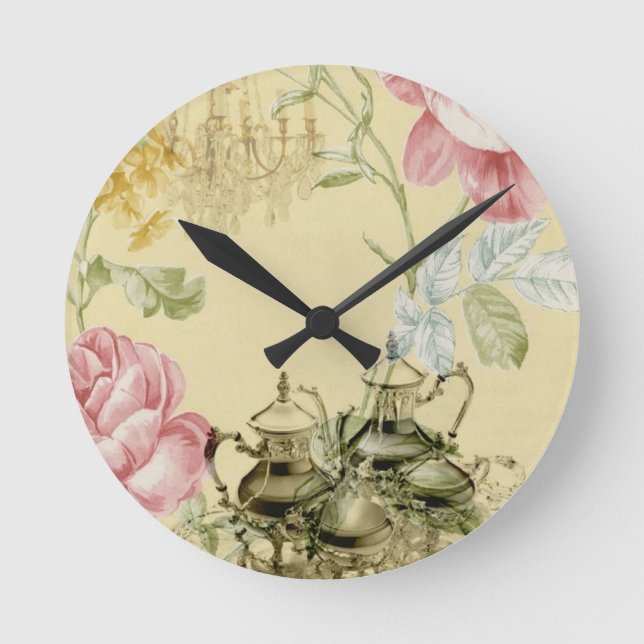 Horloge Ronde Teapot Tea Party Paris Floral (Recto)