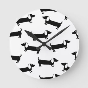 Horloge Ronde Teckels en noir et blanc