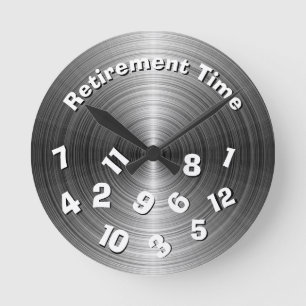 Horloge Ronde Temps de retraite en métal argenté
