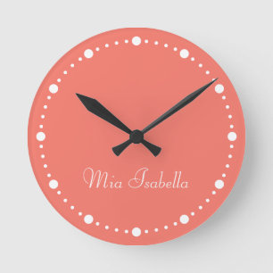 Horloge Ronde Tendance Couleur Coral Coucher de soleil et points