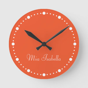 Horloge Ronde Tendance Couleur flamme rouge blanc points Nom Hor
