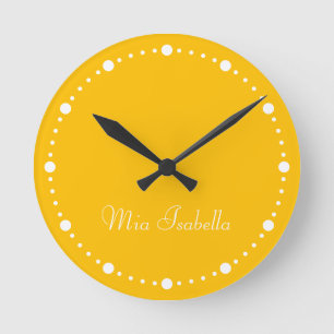 Horloge Ronde Tendance Couleur Sunburst Jaune Blanc Points Horlo