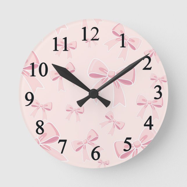 Horloge Ronde Tendances Nœuds Rose Coquette Chambre Nurserie (Recto)