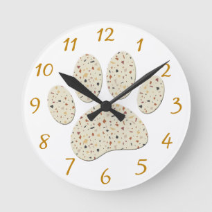 Horloge Ronde Terrazzo Dog Pawprint Motif Art