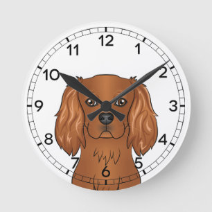 Horloge Ronde Tête de Cavalier King Charles Spaniel rubis