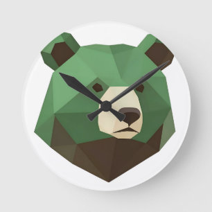 Horloge Ronde Tête d'ours géométrique Low Poly