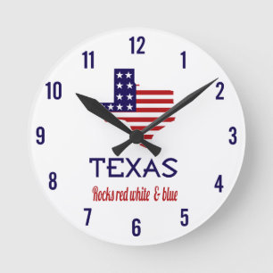Horloge Ronde Texas Rocks Rouge Blanc & Bleu