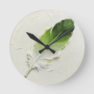 Horloge Ronde Texture 3D Impasto Plume Vert Élégant Moderne⁠