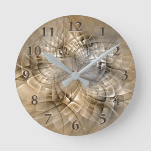 Horloge Ronde Texture d'art fractal moderne abstrait Tons de Ter
