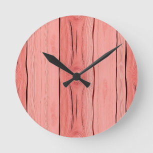 Horloge Ronde Texture de maison de ferme rustique en bois rose c