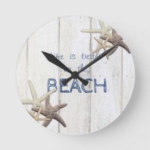 Horloge Ronde Texture en bois adorable, Épée, Plage
