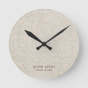 Horloge Ronde Texture personnalisée en lin beige