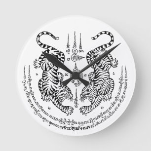 Horloge Ronde Thailandais Tattoo Dessine Tiger " Yant Suea Koo "