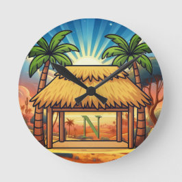 Horloge Ronde Tiki Hut Mongram Personnalisé