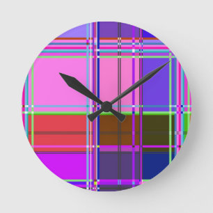 Horloge Ronde Tissu à carreaux rose motif Madras