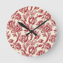 Horloge Ronde Toile de tulipes rouge et crème - Décor champêtre 