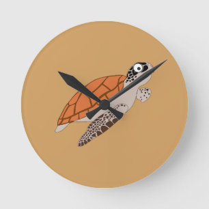 Horloge Ronde tortue caricaturale orange