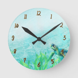 Horloge Ronde Tortue de mer nageant dans l'océan personnalisé