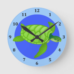 Horloge Ronde Tortue de mer Plage tropicale Océan Bleu
