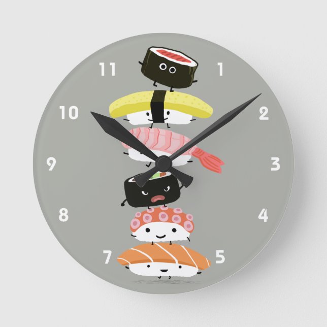 Horloge Ronde Tour de Sushi - Cute Amis Sushi (Recto)