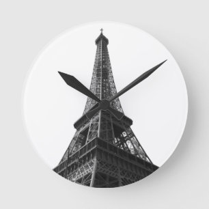 Horloge Ronde Tour Eiffel Noir & Blanc Paris Voyage européen