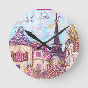 Horloge Ronde Tour Eiffel Paris numéros de tissu d'horloge