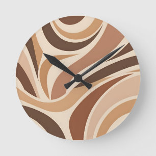 Horloge Ronde Tourbillons Abstraits Rétro Groovy Tons Terreux Ne