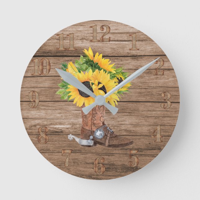 Horloge Ronde Tournesols Rustiques Boot Bois Bois Vie Sud (Recto)