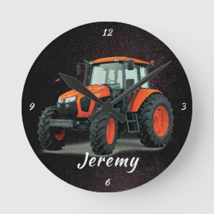 Horloge Ronde Tracteur orange moderne