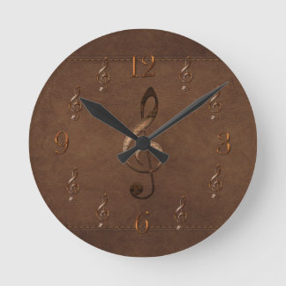 Horloge Ronde Treble Clef Music-themed Faux Leather Wall Clock
