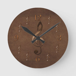 Horloge Ronde Treble Clef Music-themed Faux Leather Wall Clock