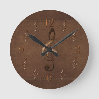 Horloge Ronde Treble Clef Music-themed Faux Leather Wall Clock