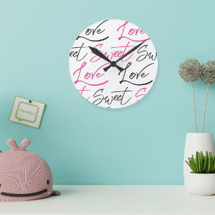 Horloge Ronde Trendy Black and Pink Love and Sweet Motif