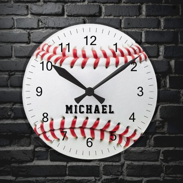 Horloge Ronde Trendy Personalized Baseball Name  (Créateur téléchargé)