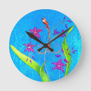 Horloge Ronde Très joli oiseau d'orchidée