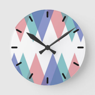 Horloge Ronde Triangles bleu et corail