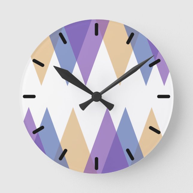 Horloge Ronde Triangles pourpre, bleu et jaune (Recto)
