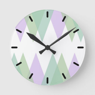 Horloge Ronde Triangles vert et lilas
