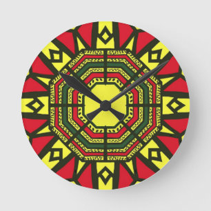 Horloge Ronde Tribal Afrocentrique Rouge